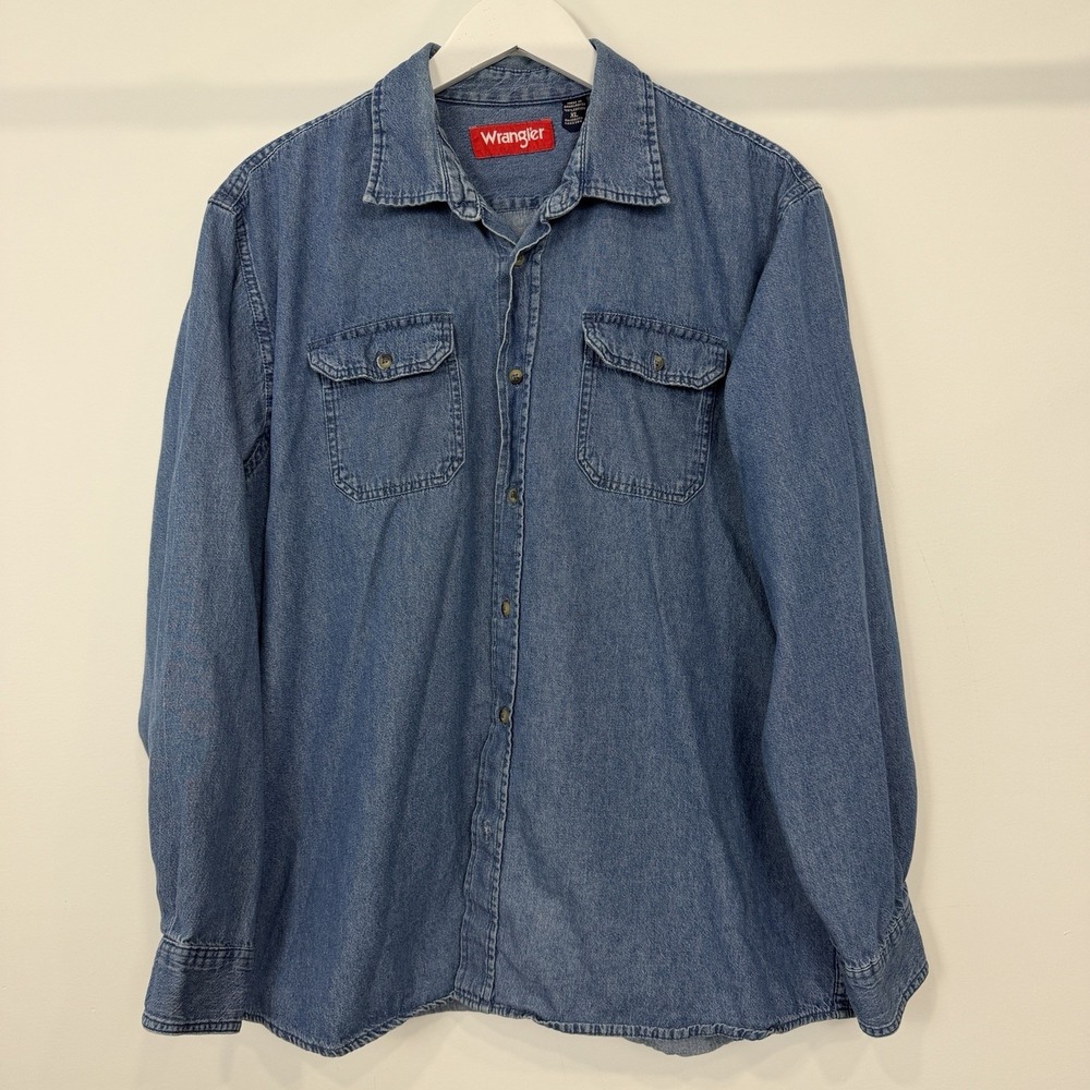 Wrangler Shirt Denim Chambray Button Down 90s Cowboy Western Workwear Mens XL